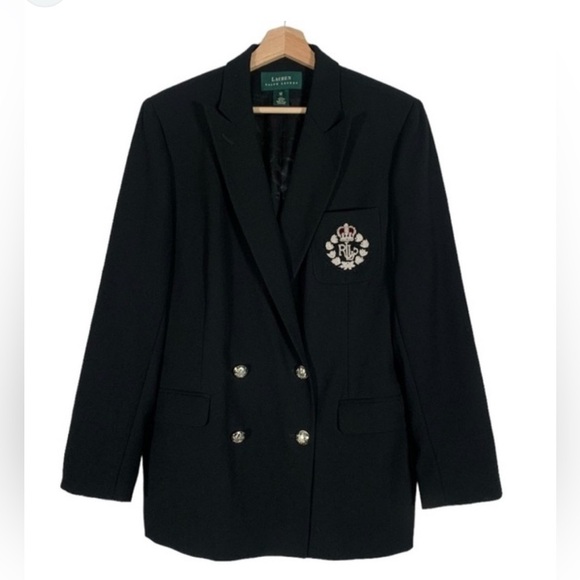 Ralph Lauren Double Breasted Wool Blazer w Crest- Missing 1 button - Picture 2 of 9